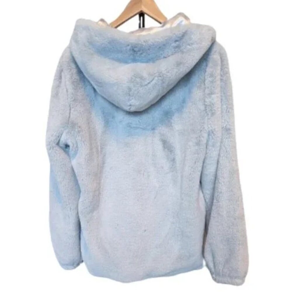 Super Soft! Faux Fur Baby Blue Hooded Zip Up Jacket